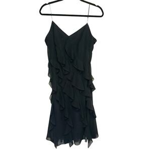 Donna Morgan Black Chiffon Ruffle Dress Size 10 Knee Length Cocktail